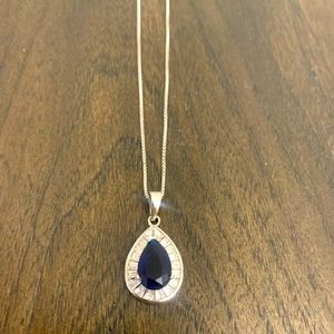 Silver Strap Necklace with Blue Teardrop Charm